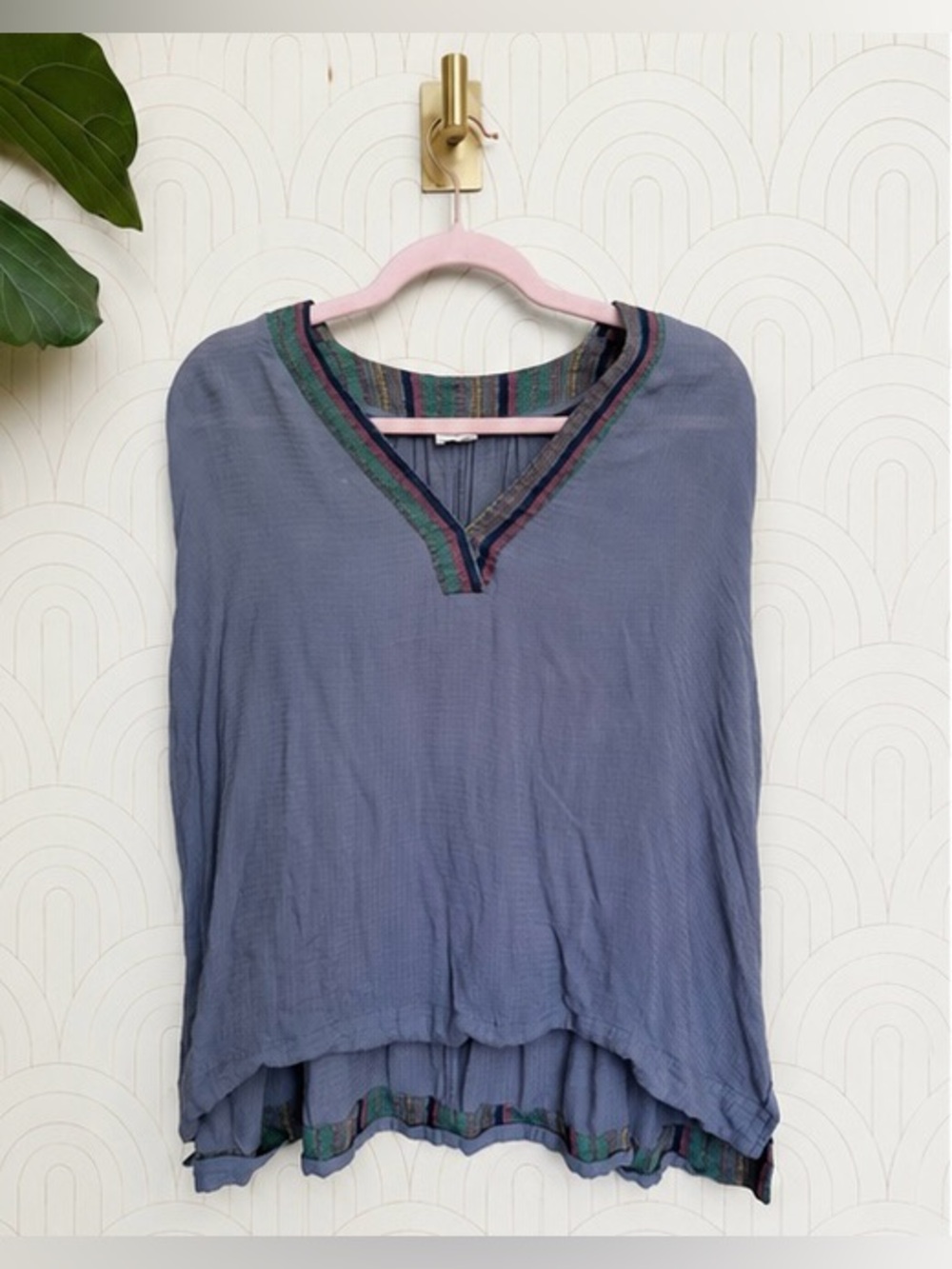 Sleeveless Boho V-Neck Tunic Top in Dusty Blue